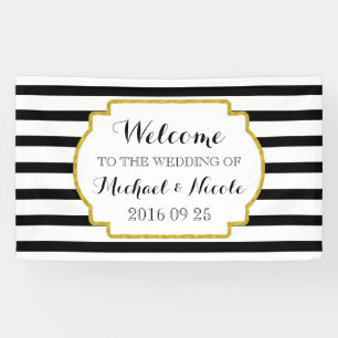 Banderoles Affiche de bienvenue Mariage en or Black White Str