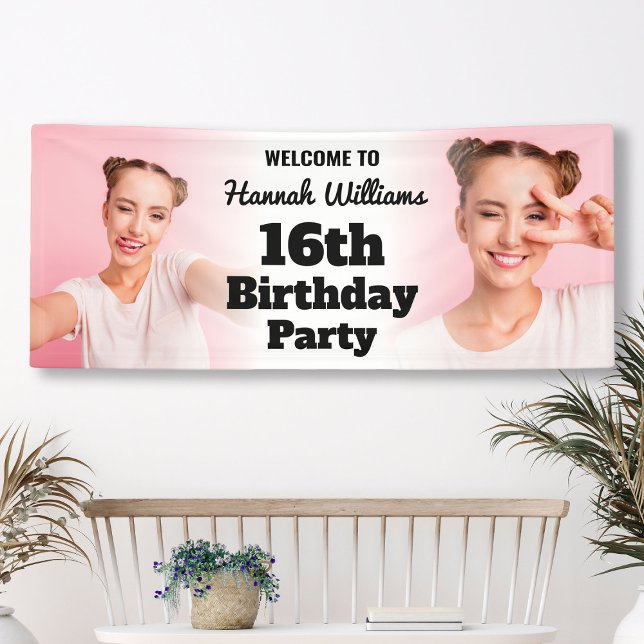Banderoles Affiche de bienvenue personnalisée 16e anniversair (Personalized Welcome Sign 16th Birthday Girl Photo
)