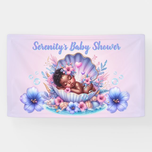 Banderoles Afro Baby Girl in Seashell Pastel Baby shower (Horizontal)