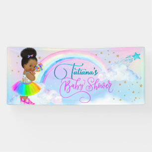 Banderoles Afro Puff Baby Girl Pastel Rainbow Baby shower