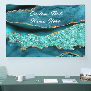 Banderoles Agate Turquoise Blue Gold Parties scintillant Marb