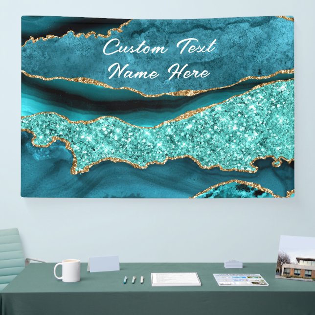 Banderoles Agate Turquoise Blue Gold Parties scintillant Marb (Salon professionnel)