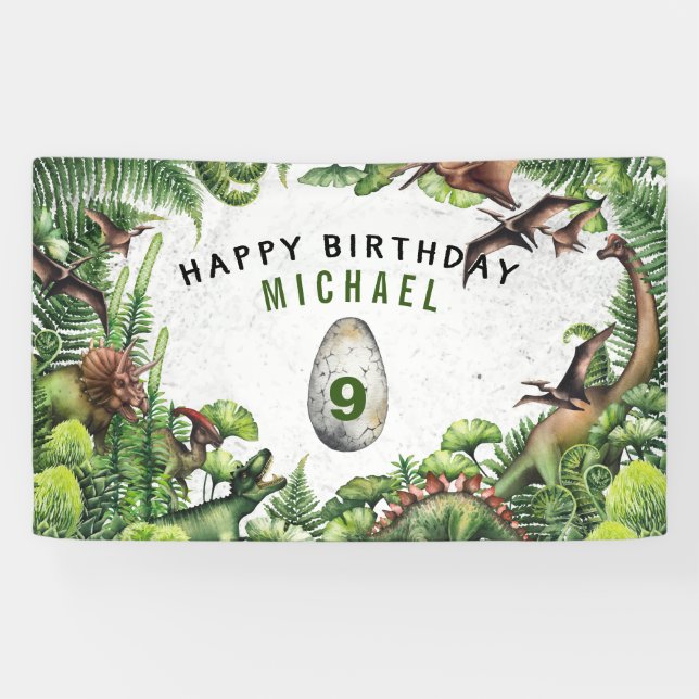 Banderoles AGE T-Rex Dinosaur fête d'anniversaire garçon (Horizontal)