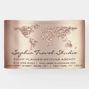 Banderoles Agence de Voyage Carte Mondiale Rose Gold Earth Ev