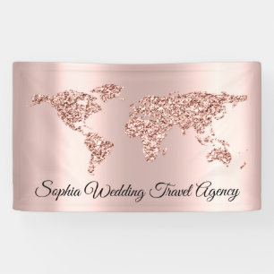 Banderoles Agence de Voyage mariage Carte du monde Globe Rose