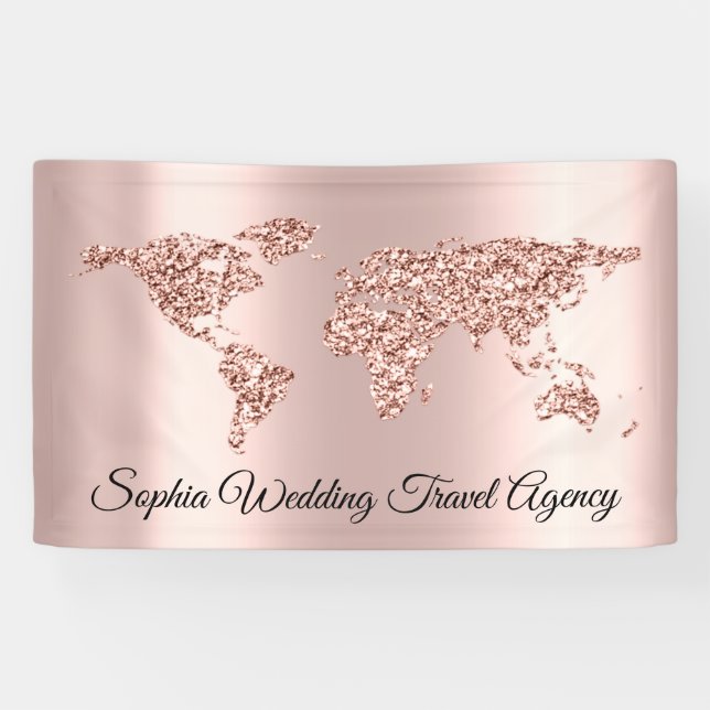 Banderoles Agence de Voyage mariage Carte du monde Globe Rose (Horizontal)