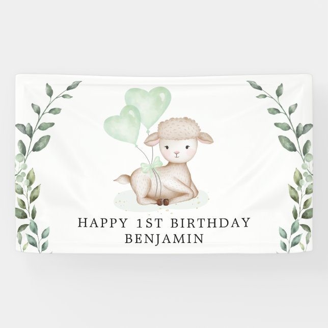 Banderoles Agneau mignon Mouton Vert verdure Garçon Joyeux An (Horizontal)