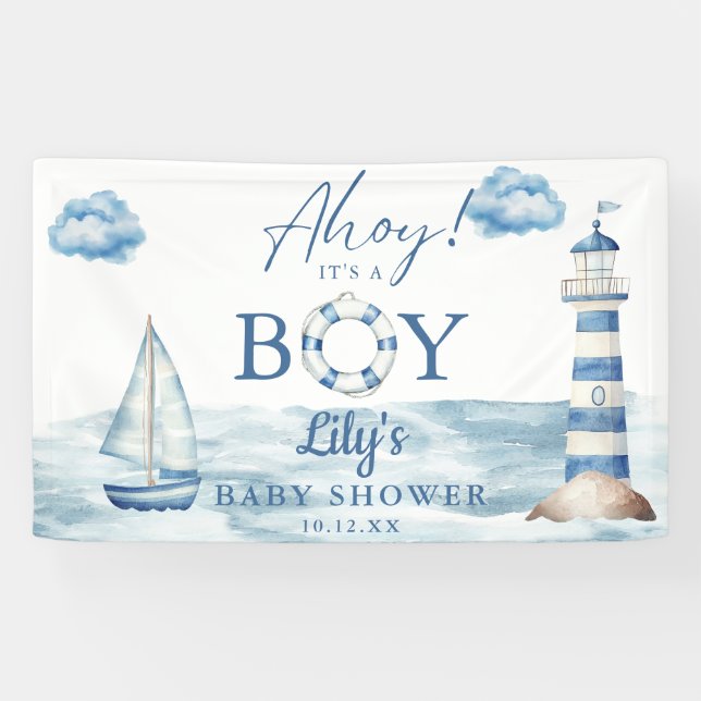 Banderoles Ahoy C'Est Un Baby shower Garçon Bienvenue (Horizontal)