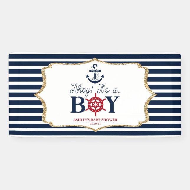 Banderoles Ahoy C'est un garçon Baby shower bleu marine nauti (Horizontal)