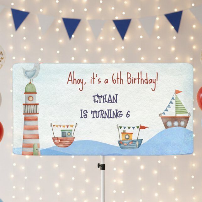 Banderoles Ahoy Nautical kids aquarelle anniversaire (Créateur téléchargé)