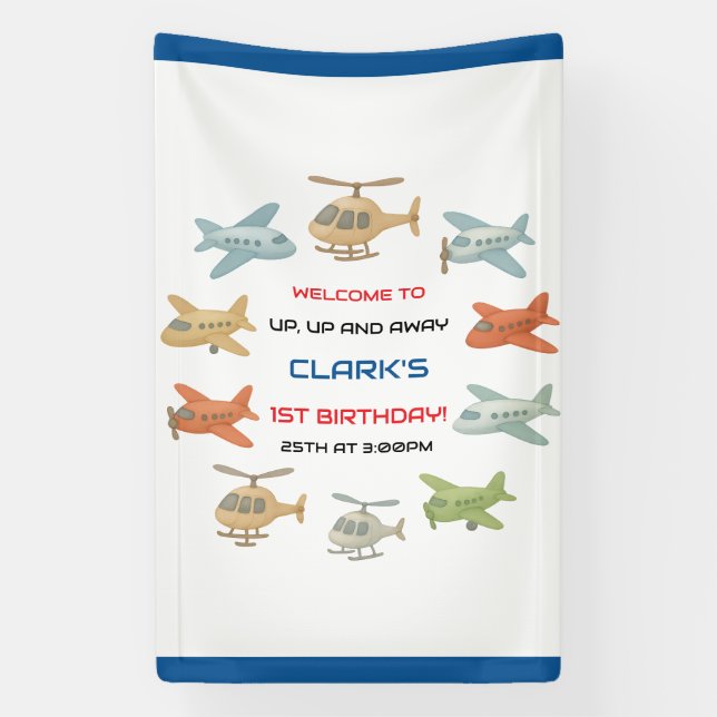 Banderoles Airplane Boy 1st Birthday | Fun Sky Theme Party (Verticale)