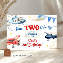 Airplane Boy 2nd Birthday Large Banner
