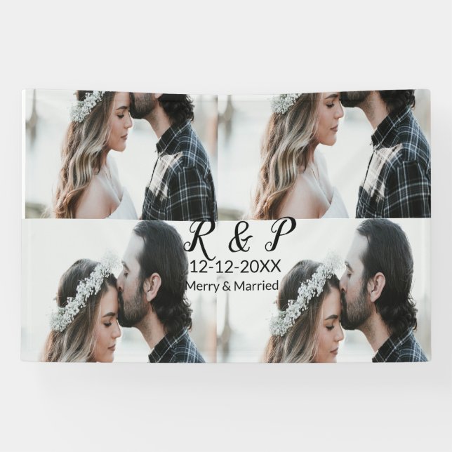 Banderoles Ajouter couple photo merisier marié ajouter date a (Horizontal)