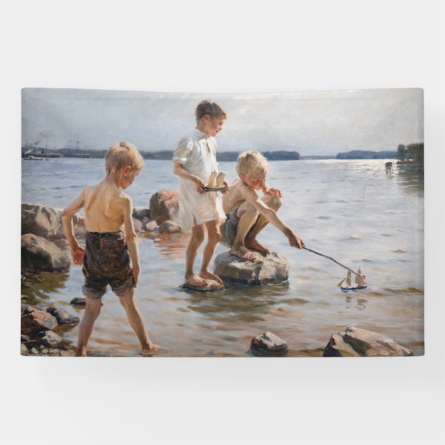 Banderoles Albert Edelfeue - Les garçons jouent sur le rivage (Horizontal)