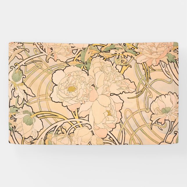 Banderoles Alfonse Mucha Art Nouveau Peonies (Horizontal)