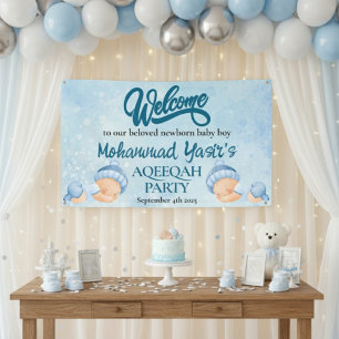 Banderoles Alhamdulillah bleu aqiqah bébé garçon accueil bann