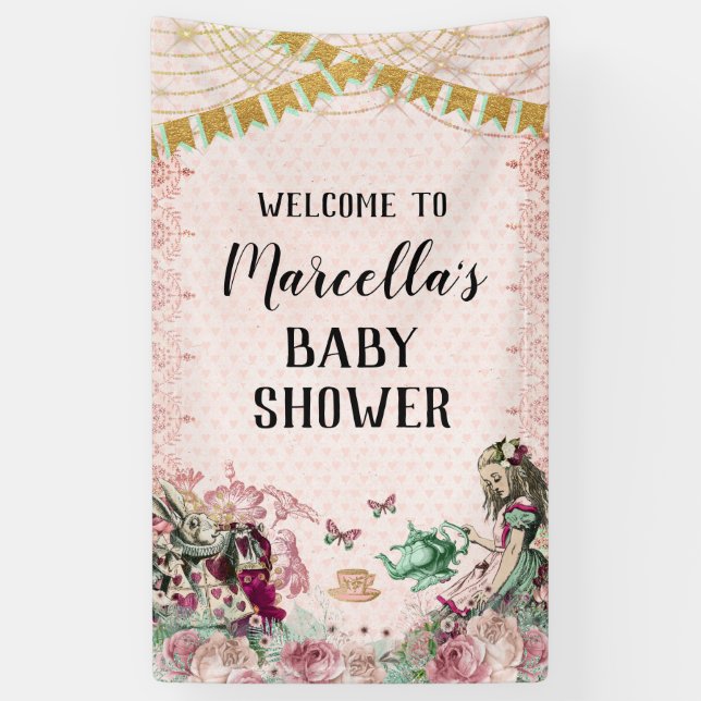Banderoles Alice au pays des merveilles Douche Blush & Mint (Vertical)