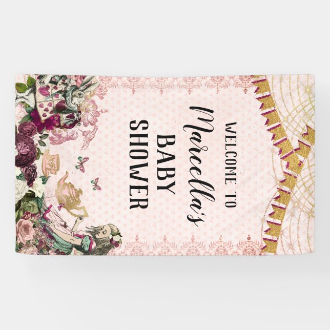 Banderoles Alice dans le Baby shower du pays des merveilles (Horizontal)