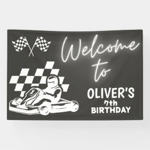 Banderoles Allez karting, course voiture garçon anniversaire