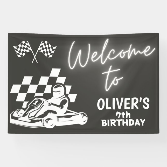 Banderoles Allez karting, course voiture garçon anniversaire (Horizontal)