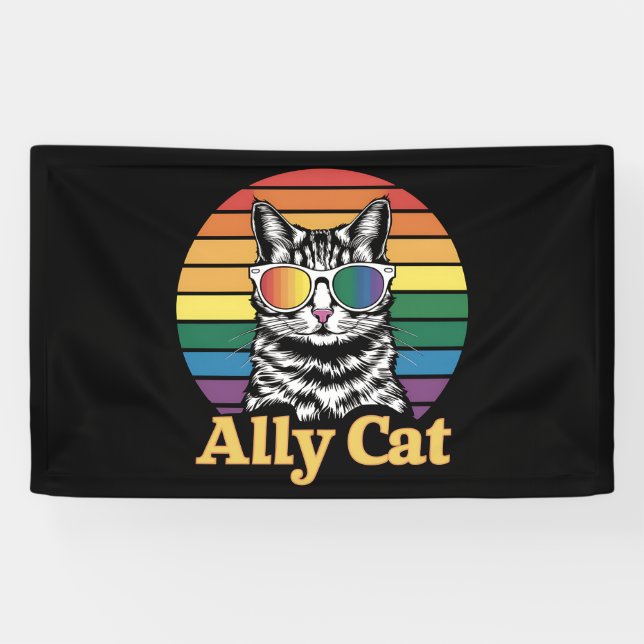 Banderoles Ally Cat LGBT Rainbow Flag LGBTQ Cadeau (Horizontal)