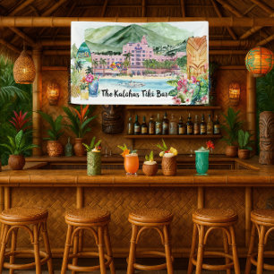 Banderoles Aloha Beach Bar Tiki personnalisé pour fête luau