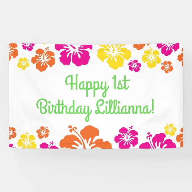 Banderoles Aloha Cute Hawaiian 1er Anniversaire Thème de fête (Horizontal)