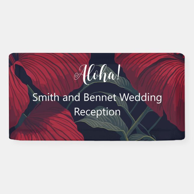 Banderoles Aloha Hawaii Mariage Rouge Hibiscus (Horizontal)