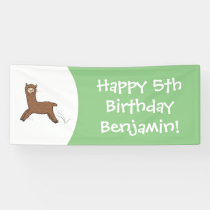 Banderoles Alpaca de dessin animé marron mignon heureux