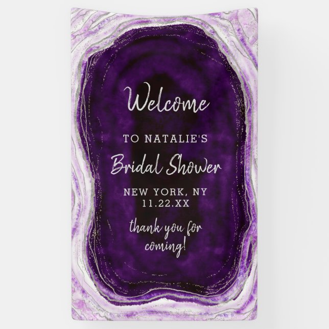 Banderoles Amethyst Purple & Silver Fête des mariées Bienvenu (Vertical)