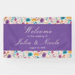 Banderoles Amour en Fleurs Mariage Romantique Rose Violet