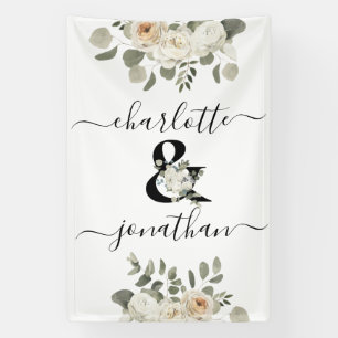 Banderoles Ampersand floral Mariage blanc (&) avec des noms