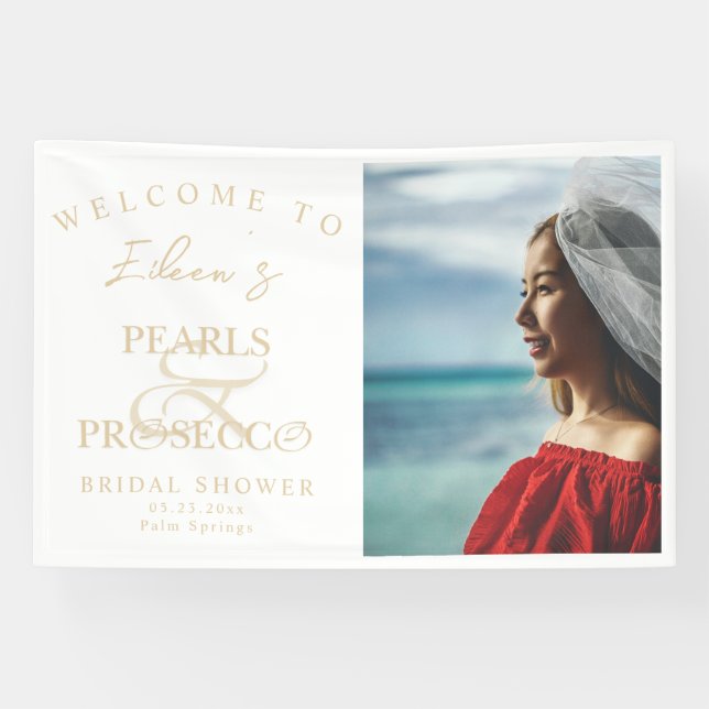 Banderoles Ampersand Perles blanches & Prosecco Shower de mar (Horizontal)