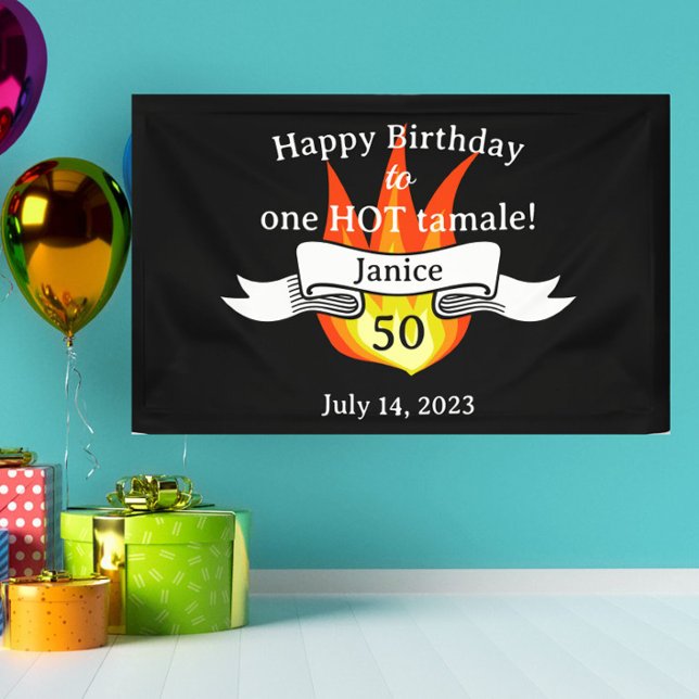 Banderoles Amusant 50e anniversaire "Hot Tamale" Funny Person (Spice up a 50th birthday party with this fun custom "Hot Tamale" banner!)