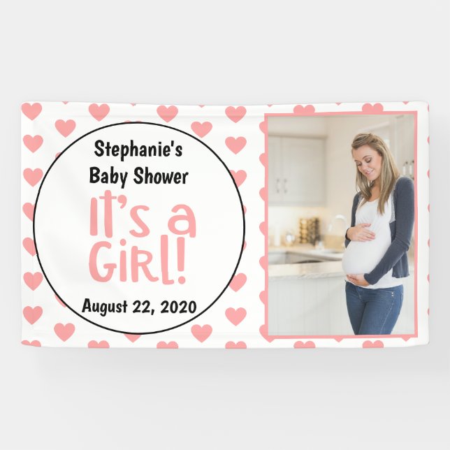 Banderoles Amusants Coeurs roses Photo C'est un Baby shower d (Horizontal)