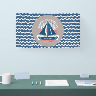 Banderoles Amusants Nautique Joyeux 1er Anniversaire Sailboat