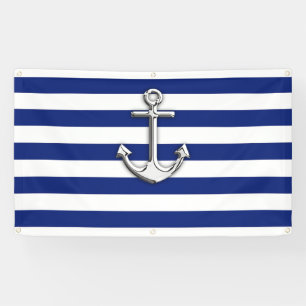 Banderoles Ancre Chrome sur la marine nautique Bleu Stripes I