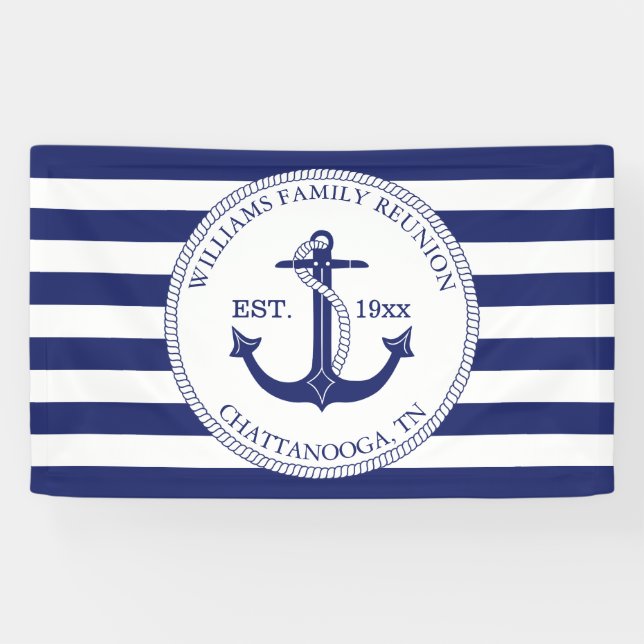 Banderoles Ancre nautique de réunion familiale Monogramme tri (Horizontal)