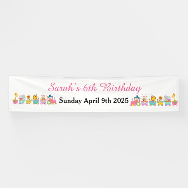 Banderoles Animal Circus Train Kids Birthday in Pink (Horizontal)