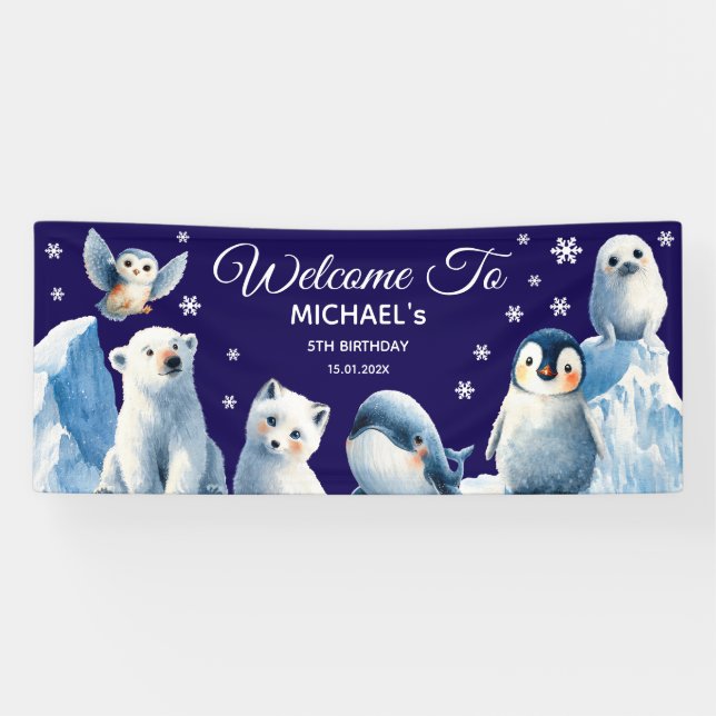 Banderoles Animaux arctiques Blue Winter Bienvenue pour les e (Horizontal)