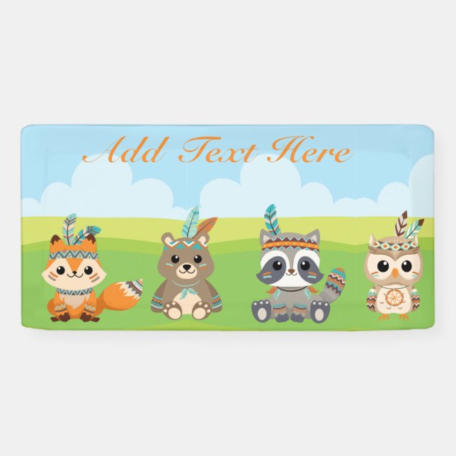 Banderoles Animaux de bois tribaux personnalisés (Horizontal)
