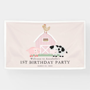 Banderoles Animaux de ferme Barnyard Rose Girl Anniversaire B