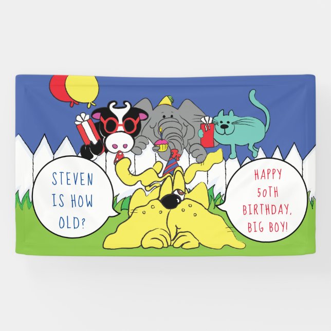 Banderoles Animaux de fête d'anniversaire Personnaliser (Horizontal)