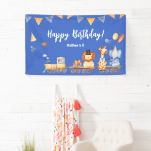 Banderoles Animaux de fête en train Kid Jungle Anniversaire b