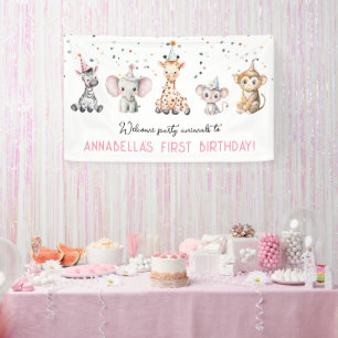 Banderoles Animaux de fête safari fille signe de bienvenue