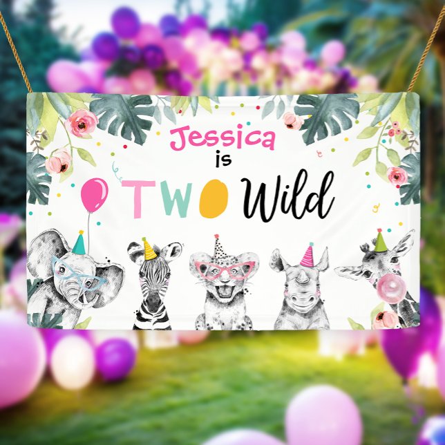 Banderoles Animaux de fête Safari Girl Two Wild Rose fond B (Créateur téléchargé)