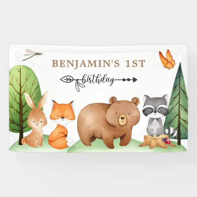 Banderoles Animaux de forêt boisée Anniversaire (Horizontal)