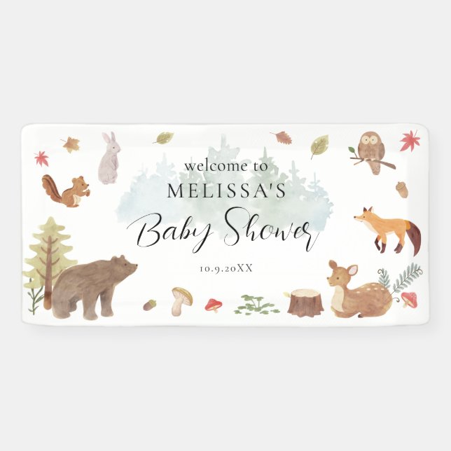Banderoles Animaux de la Forêt Baby Shower de Bienvenue (Horizontal)