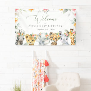 Banderoles Animaux de la Jungle, Fleurs, Accueil pour le prem
