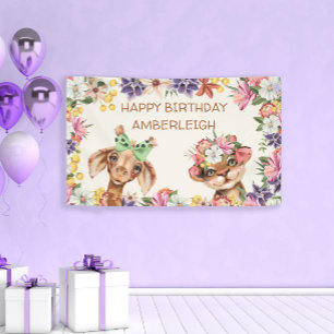 Banderoles Animaux Sauvages Mignons Girafe Fleurs Joyeux Anni